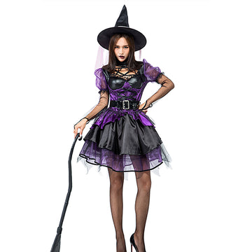 Halloween Disfraz Bruja Clásica Cosplay Vestido de Color Púrpura para Adultos Femenino
